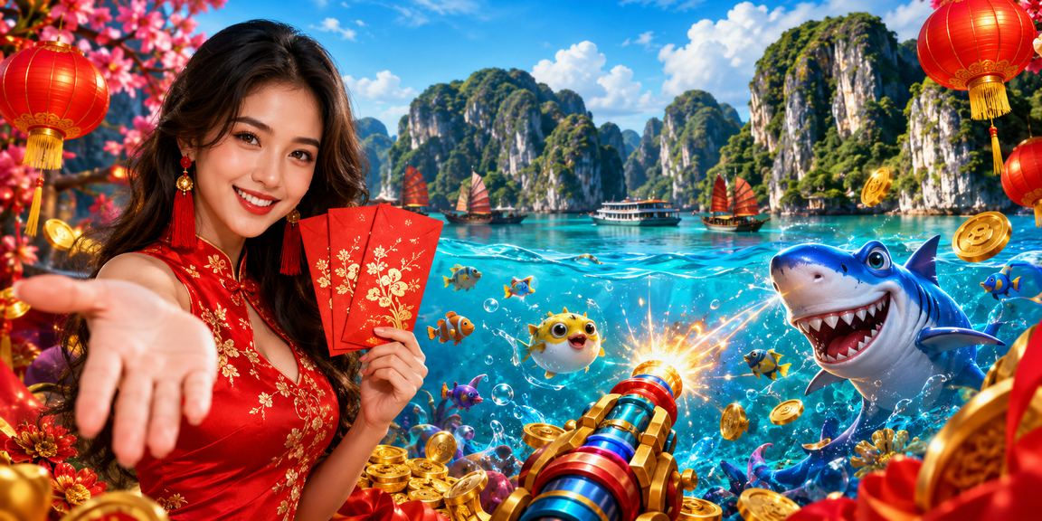 Người chơi bắn cá bj666 tại Hạ Long về đêm dưới ánh đèn lồng